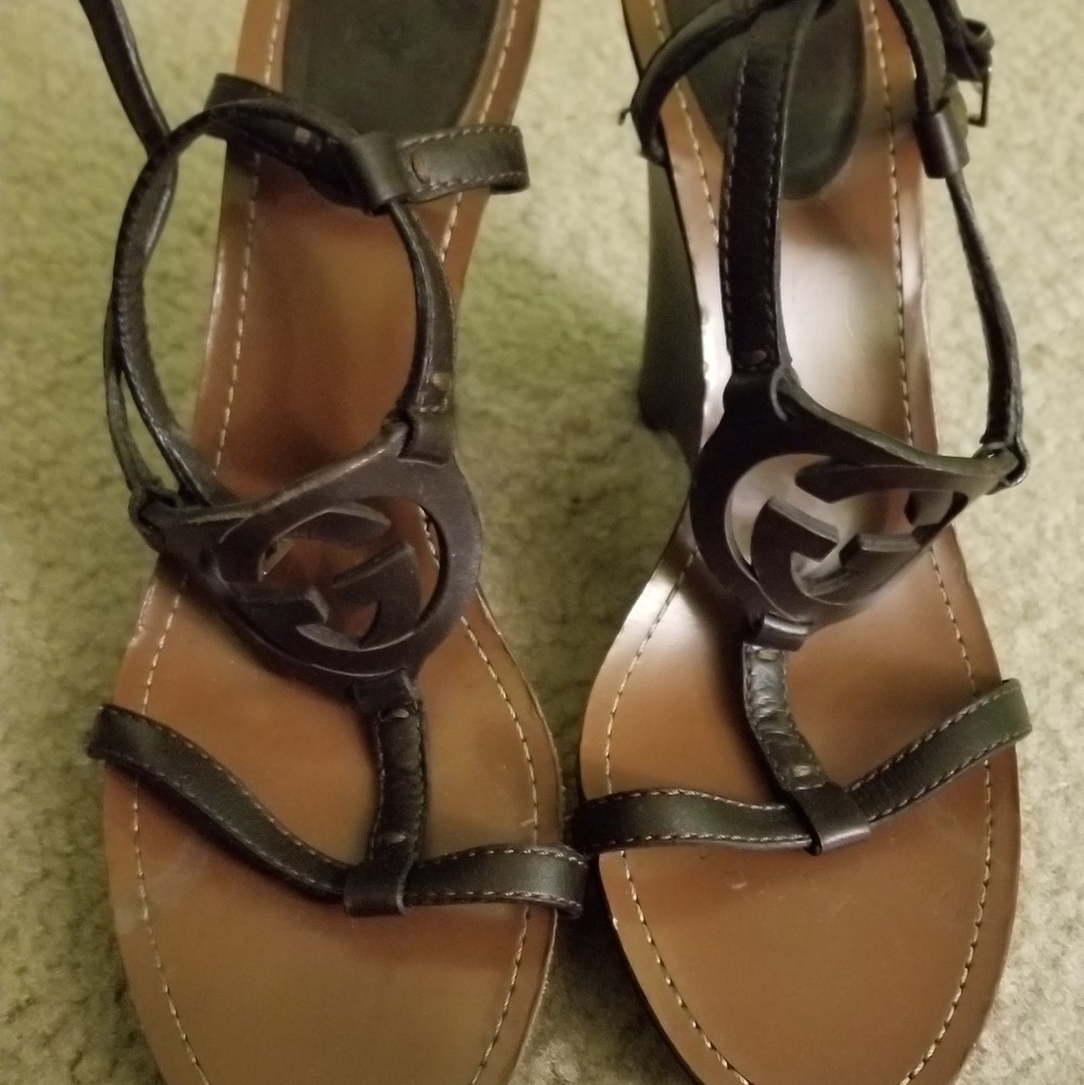 SOLD! GUCCI GG wedges/ chocolate brown sandals